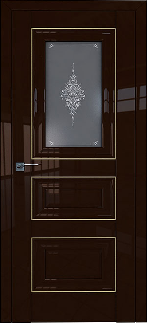 Межкомнатная дверь глянцевая со стеклом и молдингом цвет золото