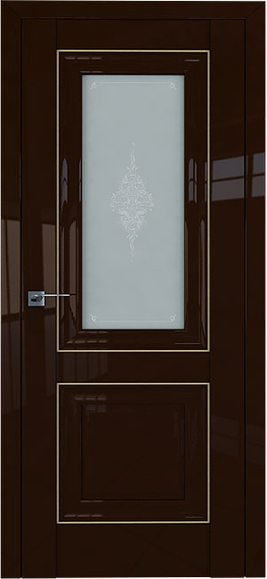Межкомнатная дверь 28 L глянцевая со стеклом и молдингом цвет золото