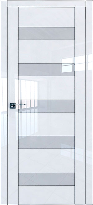 Фотография двери глянцевой белого цвета с ценой на сайте.
