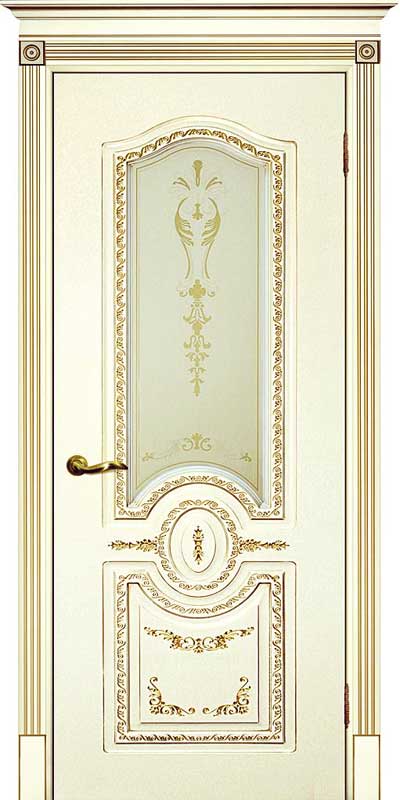 Межкомнатная  дверь остекленная с патиной золото Смальта 11
