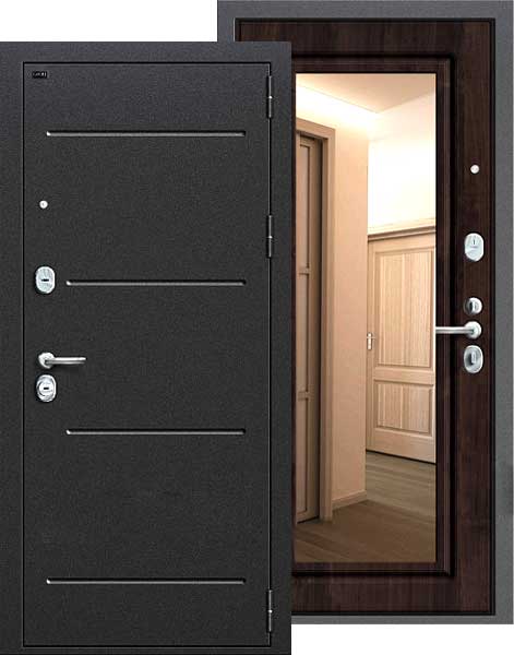 Дверь металлическая с зеркалом для установки в квартиру П25 темная вишня.