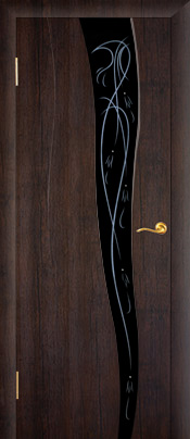 Фото двери Юкка в цвете тиковое дерево, со стеклянной вставкой